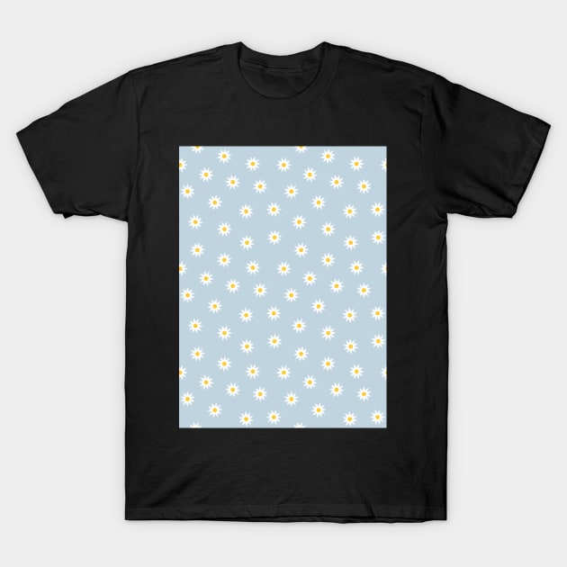 Daisy Flower Pattern, Blue T-Shirt by Velvet Earth